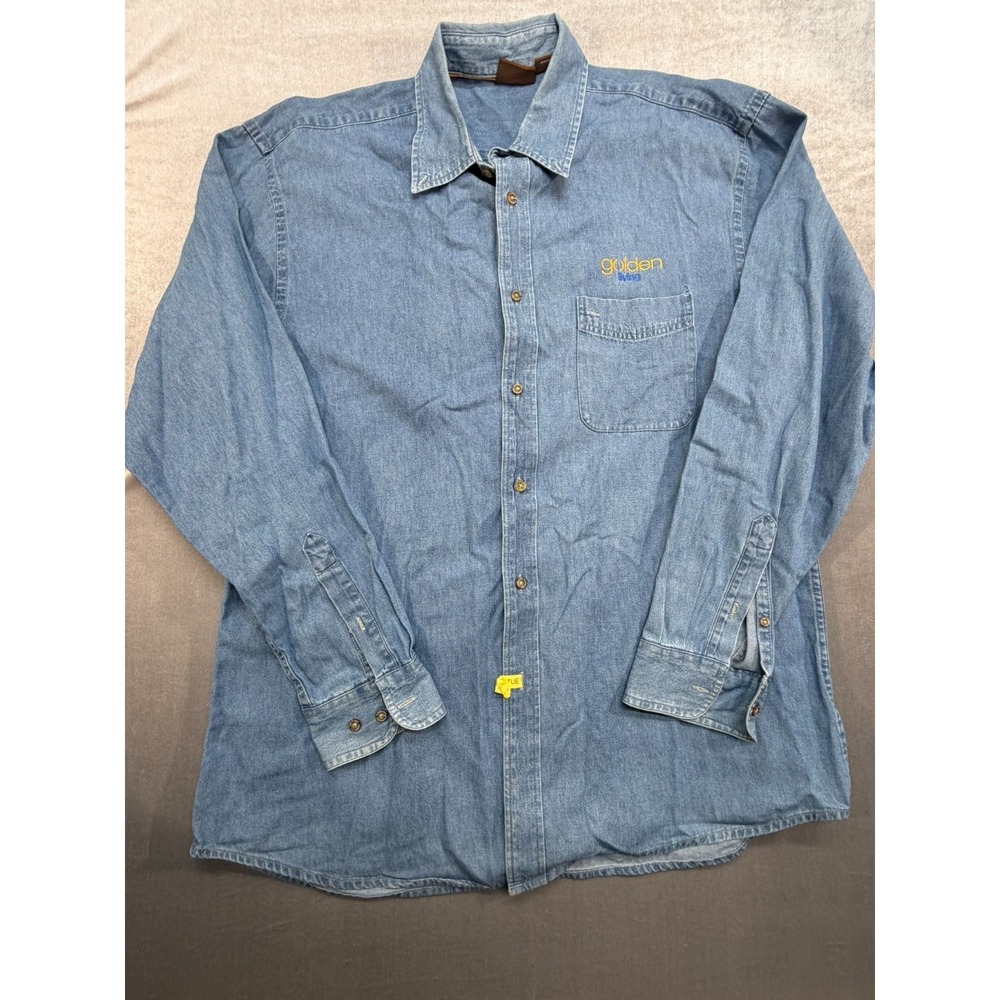 Harrington‎ Denim Men Button Up Shirt Size XL Blue "Golden Living"
